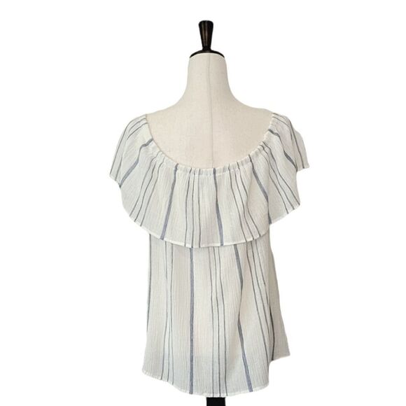 Vintage America Blues Off White & Blue Striped Two Way Neckline Blouse Size XL - Picture 3 of 9